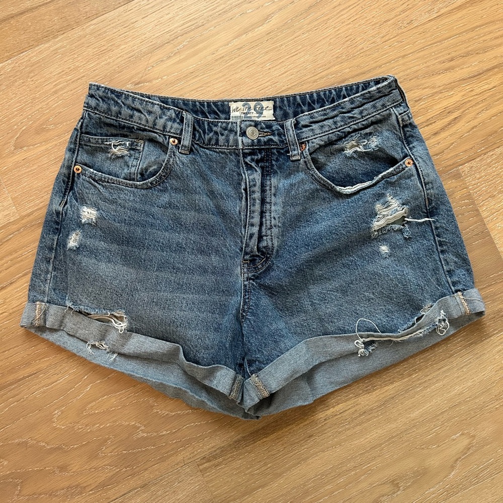 Free People Distressed Blue Jean Shorts